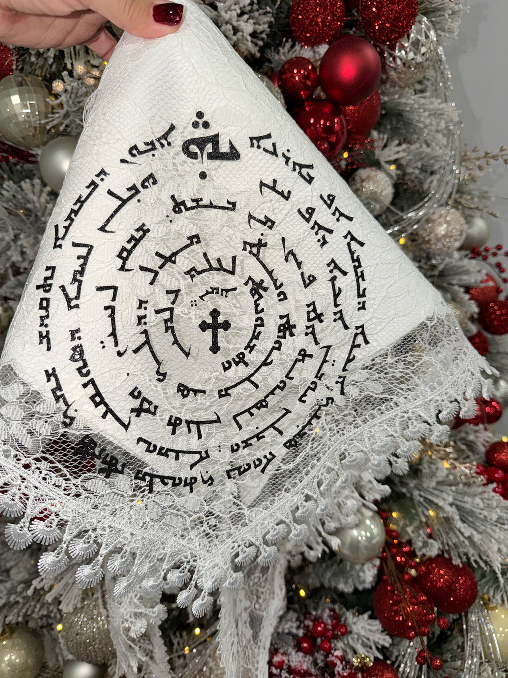 Women Lace church Veil with Lord’s Prayer in Aramic