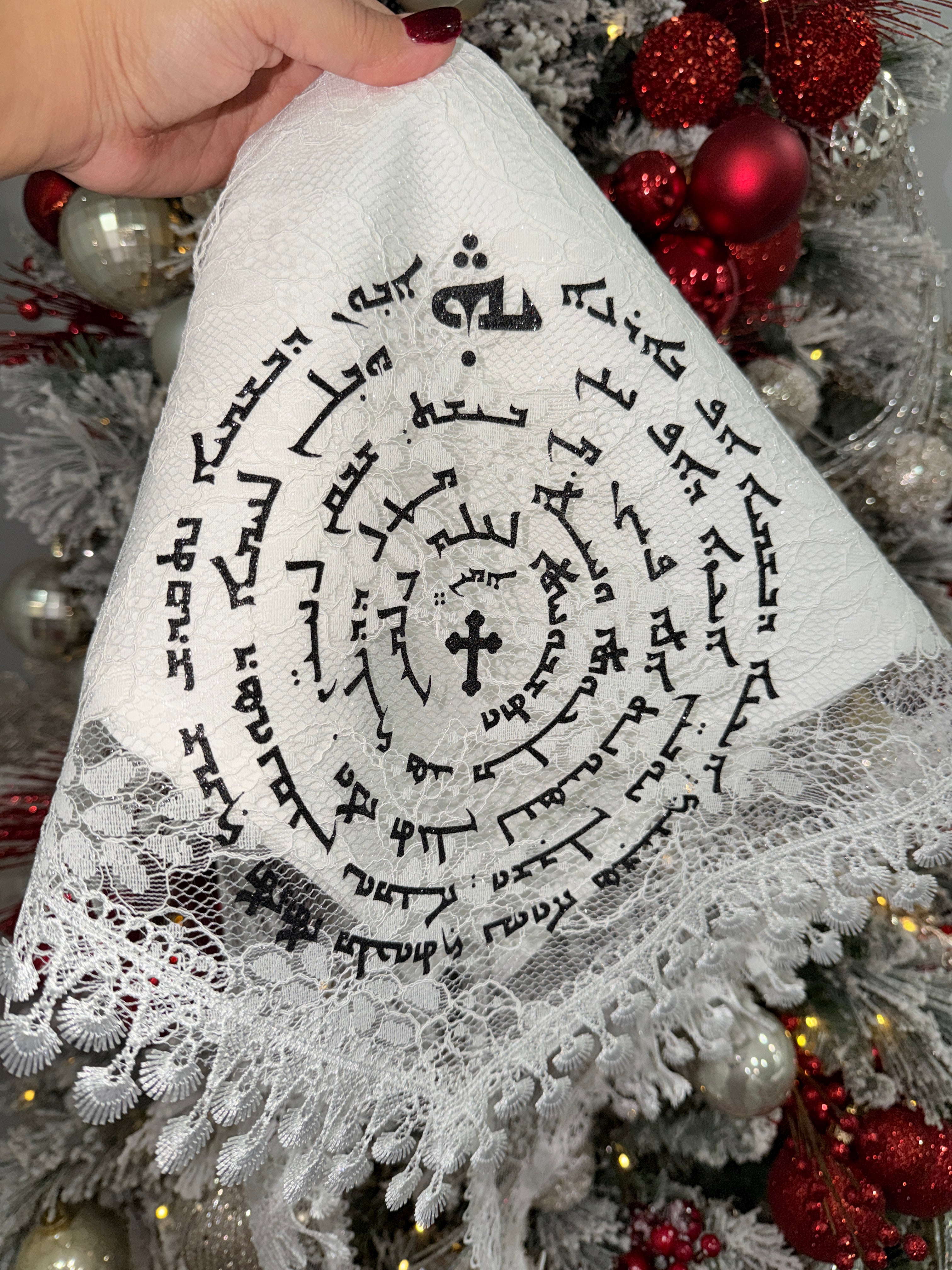 Women Lace church Veil with Lord’s Prayer in Aramic
