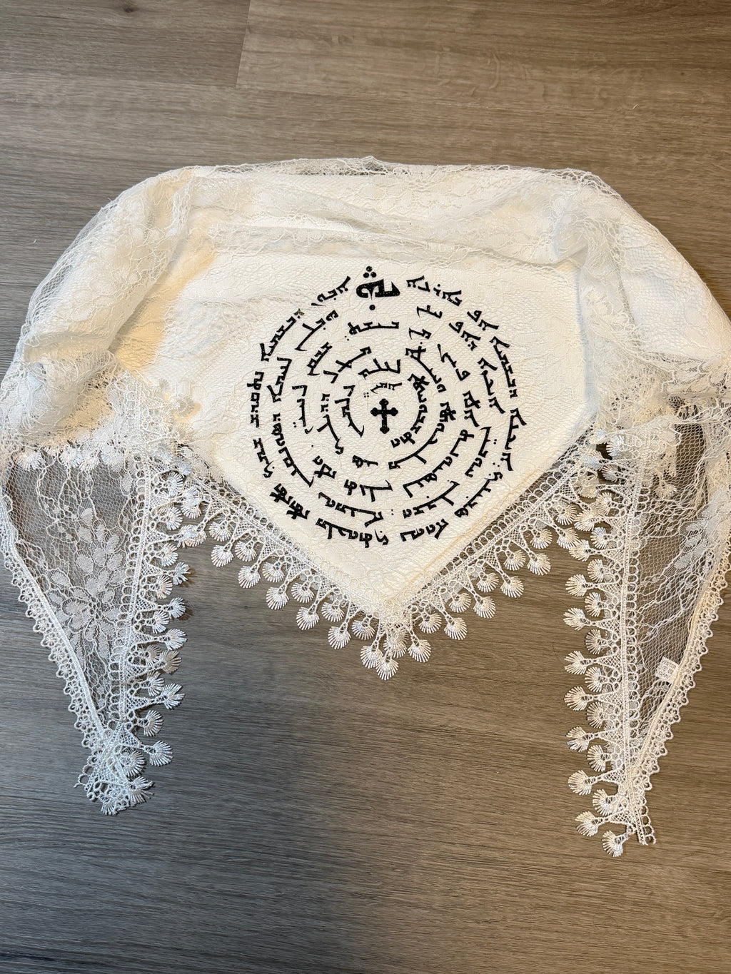 Women Lace church Veil with Lord’s Prayer in Aramic