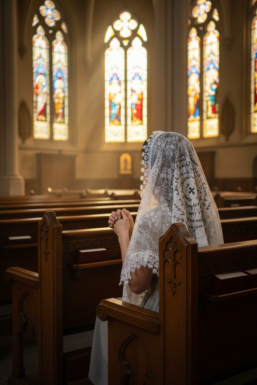 Women Lace church Veil with Lord’s Prayer in Aramic